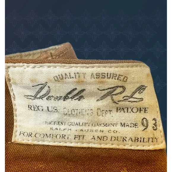 VINTAGE RRL Ralph Lauren Men Ochre Brown Canvas Cinch Back Work Trousers 32x30
